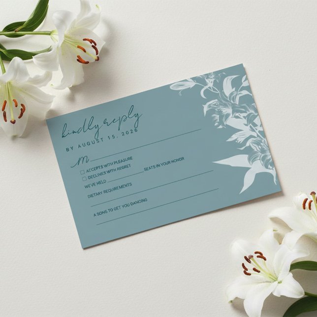 Elegant Blue Floral Wedding RSVP Card (Subido por el creador)