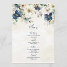 Elegant Blue Floral Winter Wedding Menu
