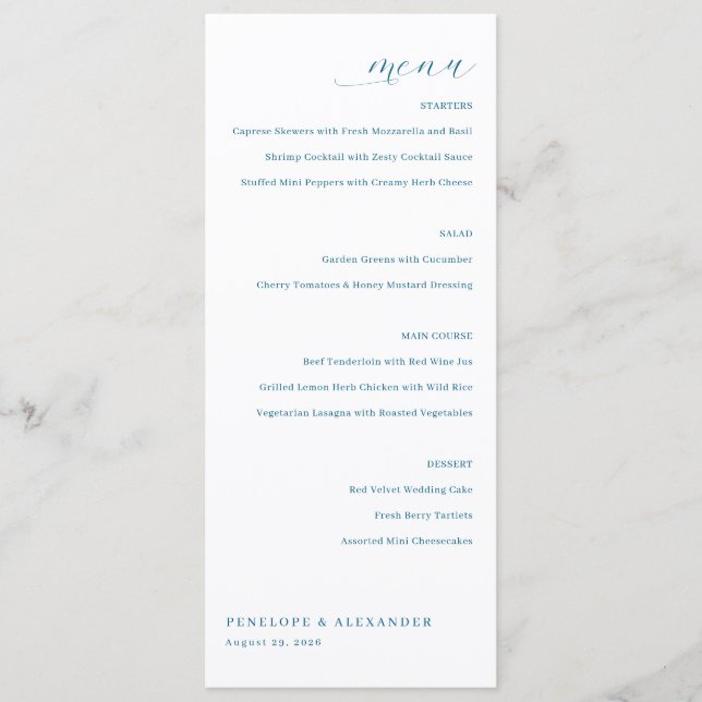 Elegant Blue Minimalist Menu (Anverso)
