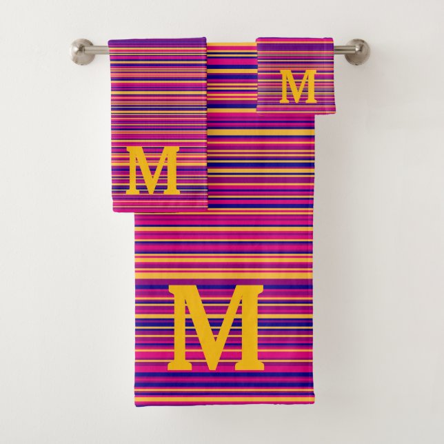 Elegant blue pink and yellow stripes monogram (In situ)
