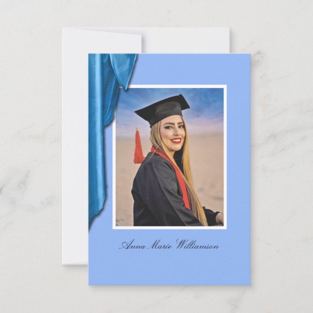 Elegant Blue Satin Grad Party Invite Enclosure (Anverso)