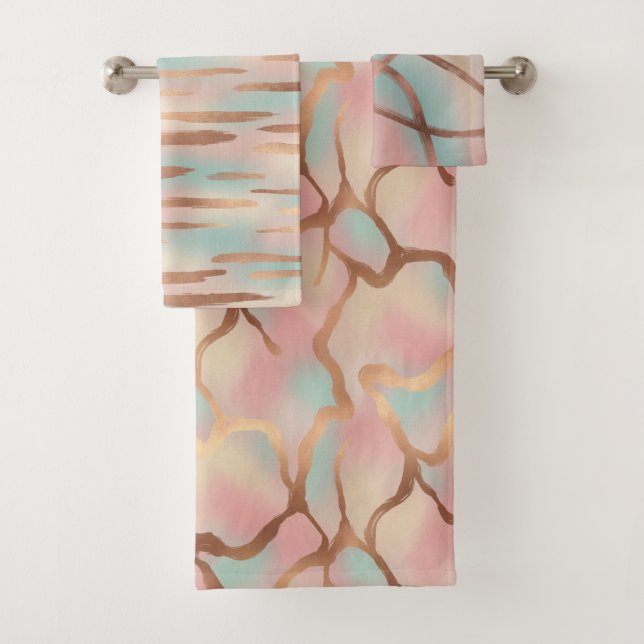 Elegant Blush Pink, Aqua & Gold Seamless Pattern (In situ)