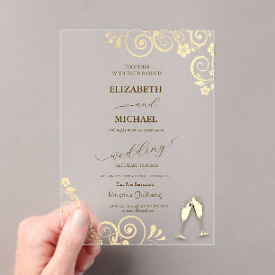 Elegant Bokeh, Copas de Vino Confeti Invitación de
