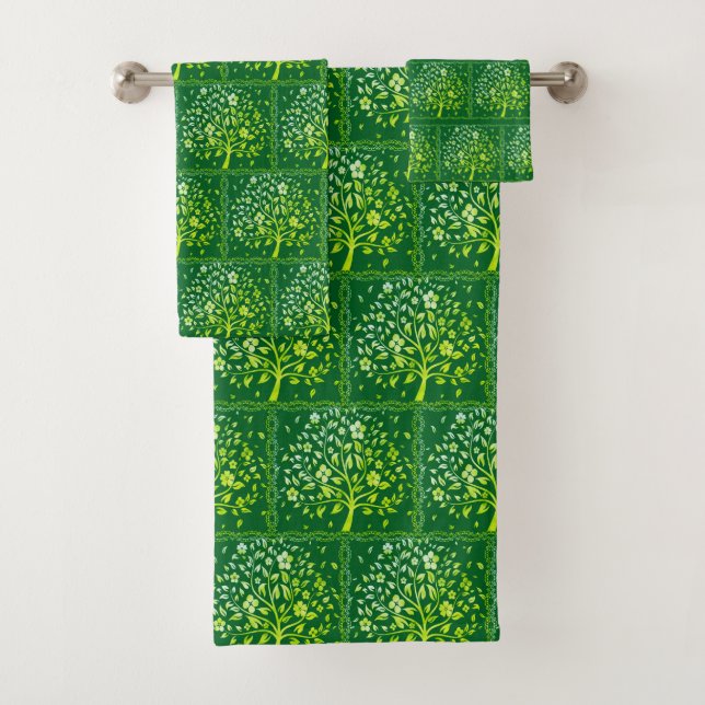 Elegant Botanical Floral Tree Pattern on Green (In situ)