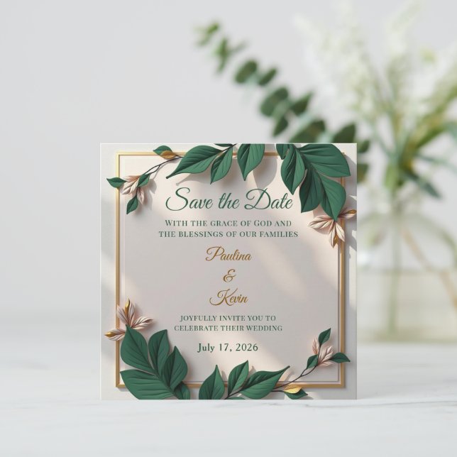 Elegant Botanical Wedding Invitation (Anverso de pie)