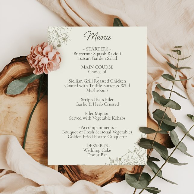 Elegant Botanical Wedding Reception Menu Card (Subido por el creador)