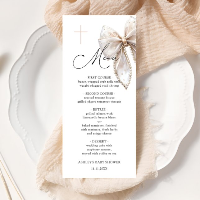 Elegant Bow Baptism Baby Shower Menu (Subido por el creador)