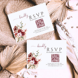 Elegant Burgundy & Blush Floral Wedding RSVP Card