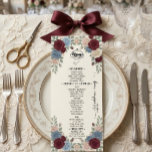 Elegant Burgundy Chic Wedding Menu<br><div class="desc">Welcome guests to your sophisticated celebration with this deep red and stylishly modern dining design featuring beautifully refined romantic typography.The composition utilizes a striking deep red palette balanced with ample negative space to create a visually striking, modern aesthetic. A structured layout hierarchy directs the eye from flowing, handwritten-style script down...</div>