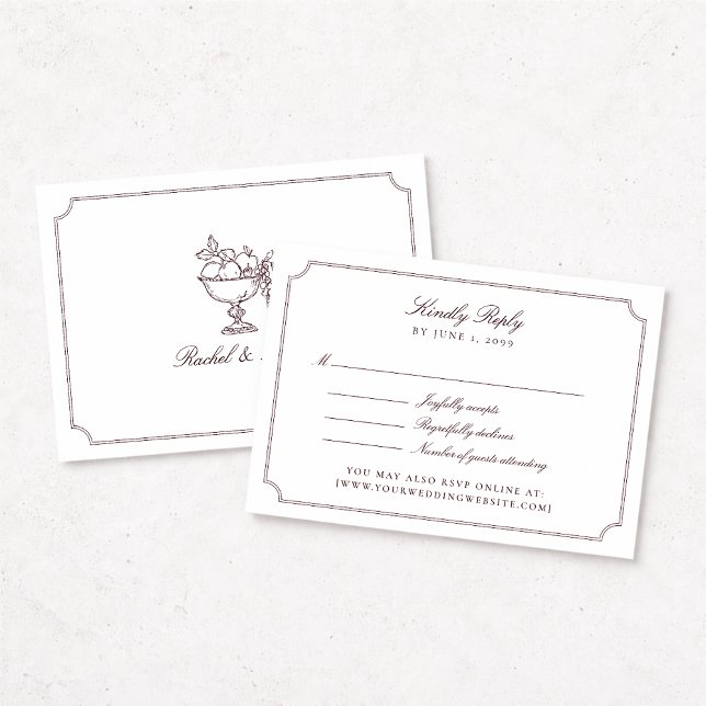 Elegant Burgundy Double Frame Wedding RSVP Card (Subido por el creador)