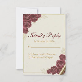 Elegant Burgundy Floral and Gold Wedding RSVP Card