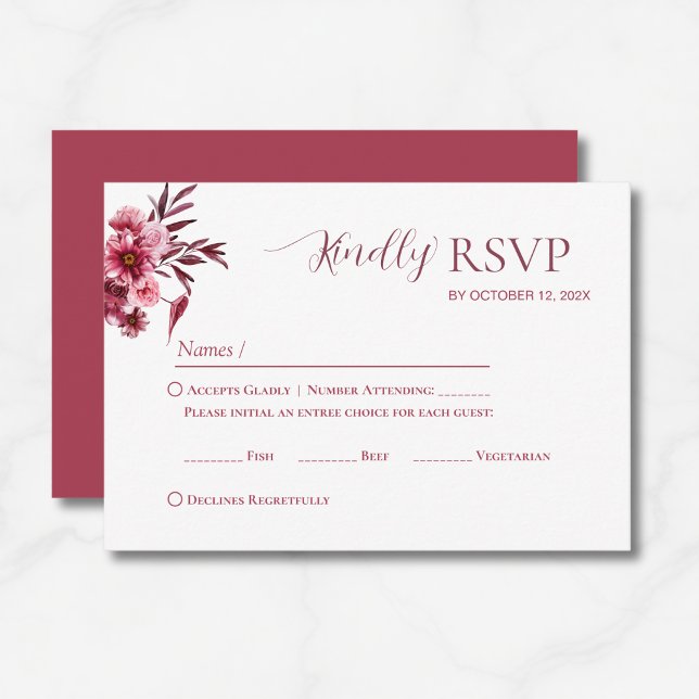 Elegant Burgundy Floral Wedding RSVP Card (Subido por el creador)