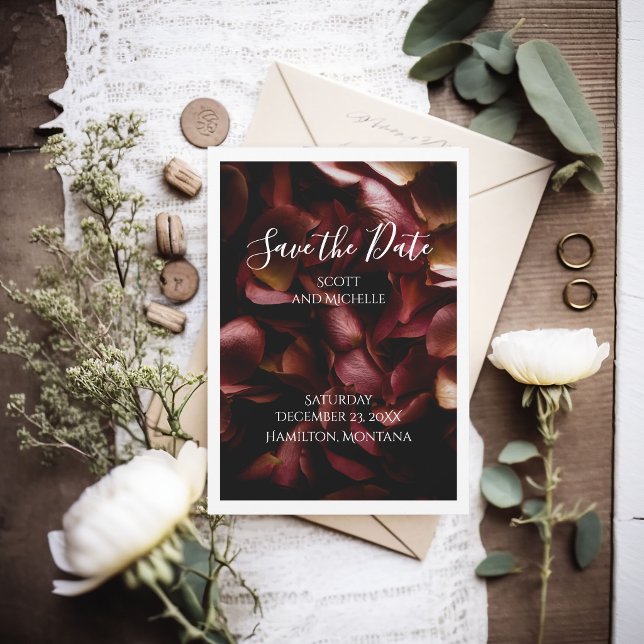 Elegant Burgundy Romantic Rose Save The Date Card (Subido por el creador)