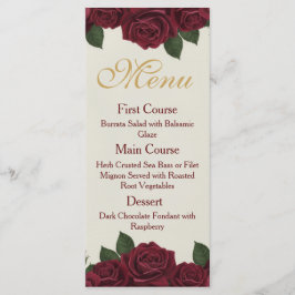 Elegant Burgundy Rose and Gold Floral Wedding Menu
