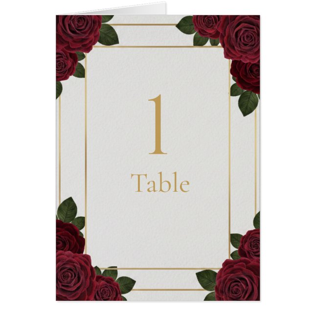 Elegant Burgundy Rose Gold Table Number Card  (Frente)