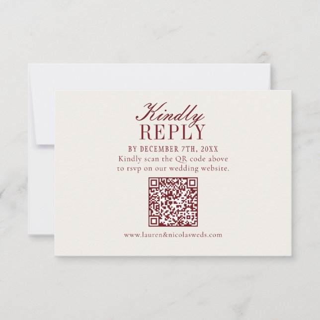 Elegant Burgundy Wedding QR Code RSVP Card (Anverso)