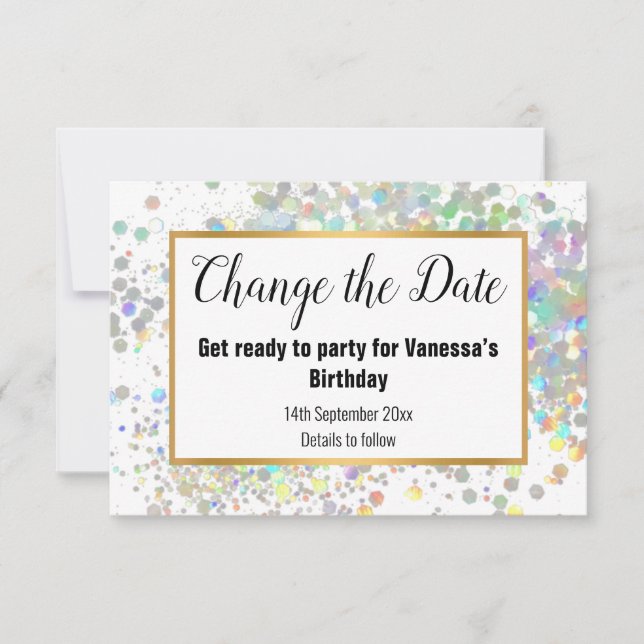 ELEGANT CAMBIO DE FECHA RSVP DE PASTEL BLANCO (Anverso)