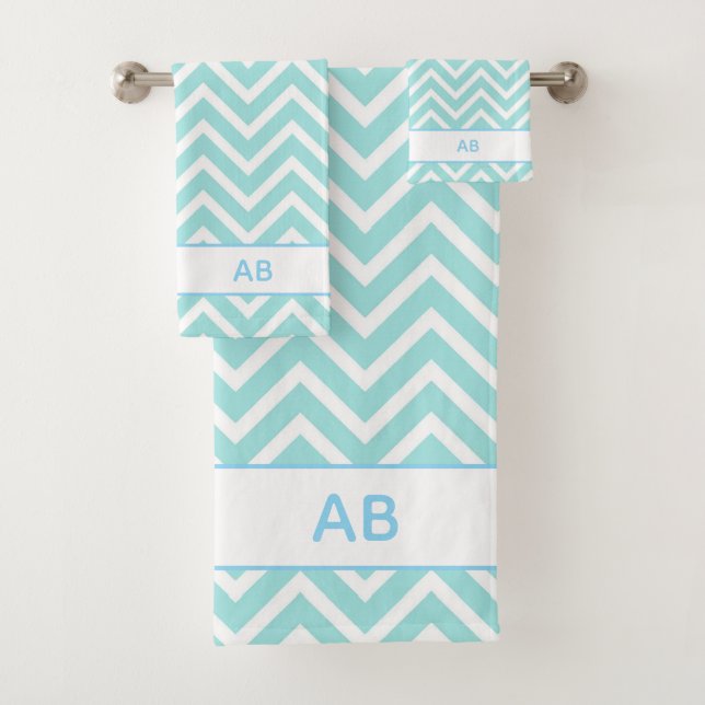 Elegant Chevron Pattern & Monogram on Turquoise (In situ)
