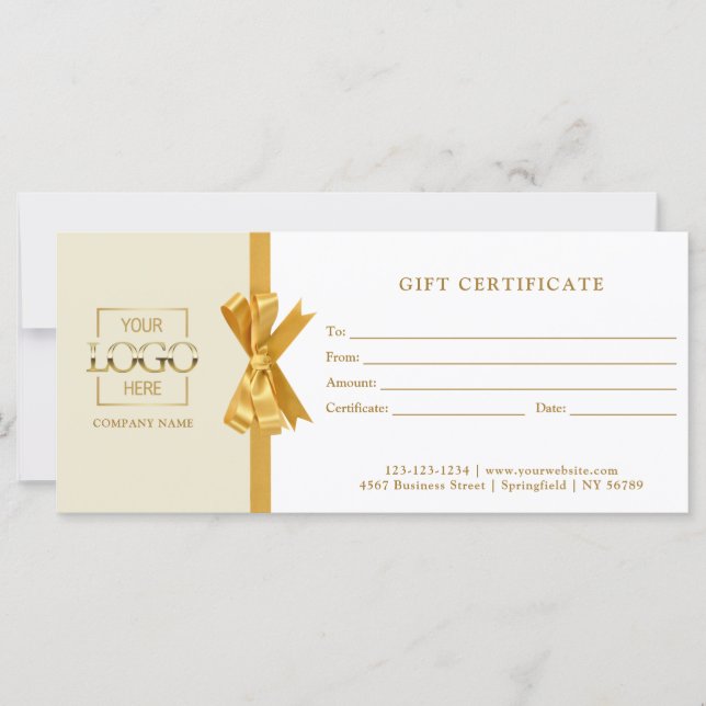 Elegant Chic Beige Gold Business Gift Certificate (Anverso)