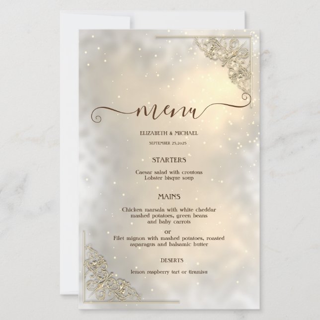 Elegant Chic Gold Frame Wedding Menu Card (Anverso)