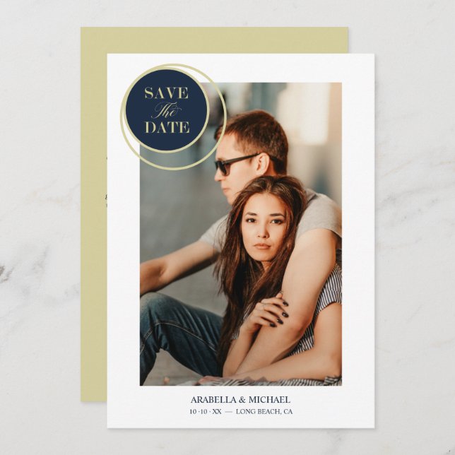 Elegant Chic Navy Gold Photo Sophisticated Wedding (Anverso / Reverso)