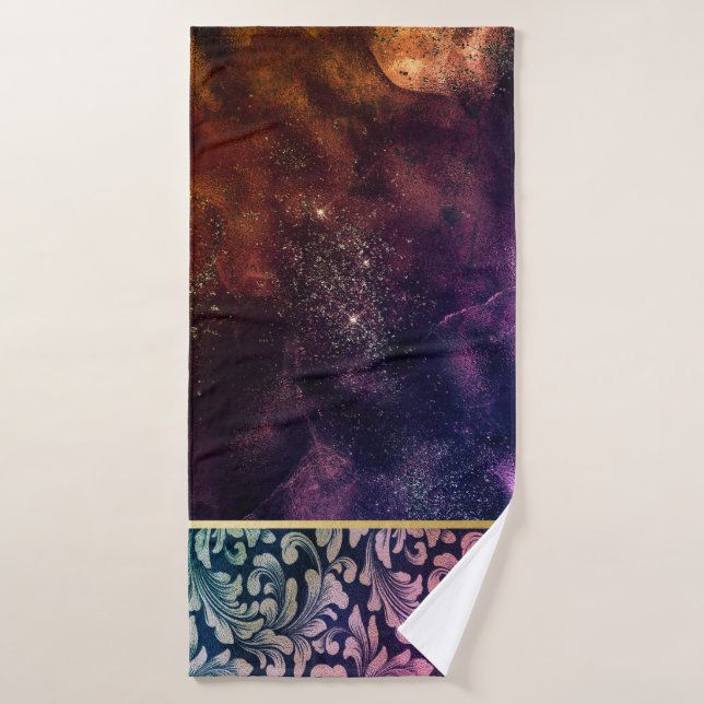 Elegant Chic Old Gold Swirls Lines Galaxy (Toalla de baño)