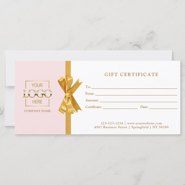 Elegant Chic Pink & Gold Business Gift Certificate (Anverso)