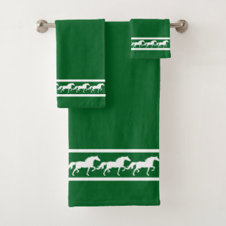 Elegant, Chic White Horses on Forest Green