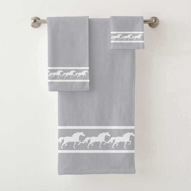 Elegant, Chic White Horses on Light Silver Gray (In situ)
