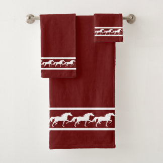 Elegant, Chic White Horses on Maroon