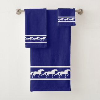 Elegant, Chic White Horses on Navy Blue