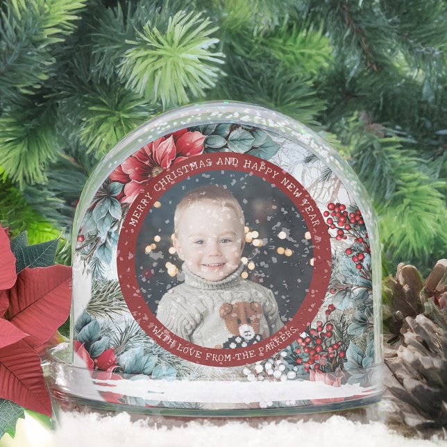 Elegant Christmas Floral Photo Snow Globe (Subido por el creador)