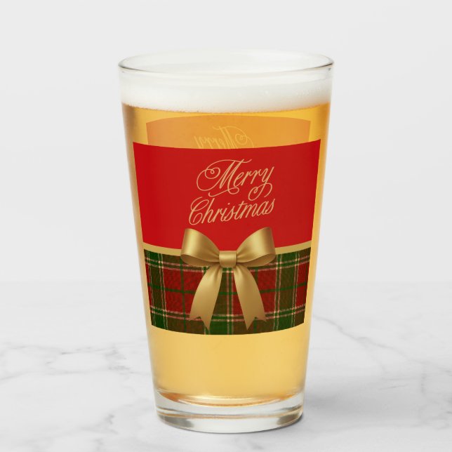 Elegant Christmas Plaid Glass Cup (Anverso (lleno))