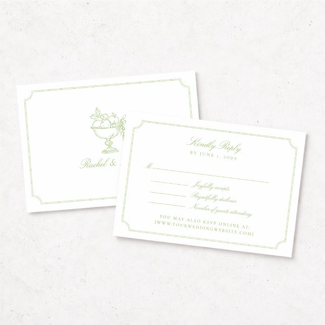 Elegant Citrus Green Double Frame Wedding RSVP Car (Subido por el creador)