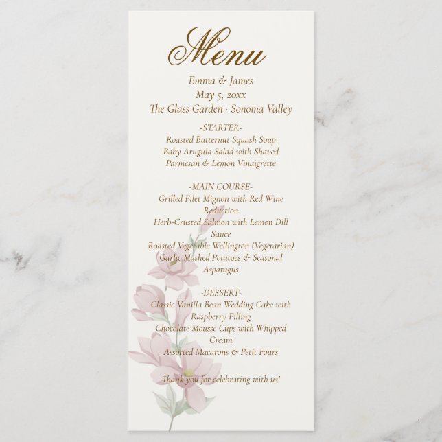 Elegant Classic Purple Florals Wedding Menu (Anverso)