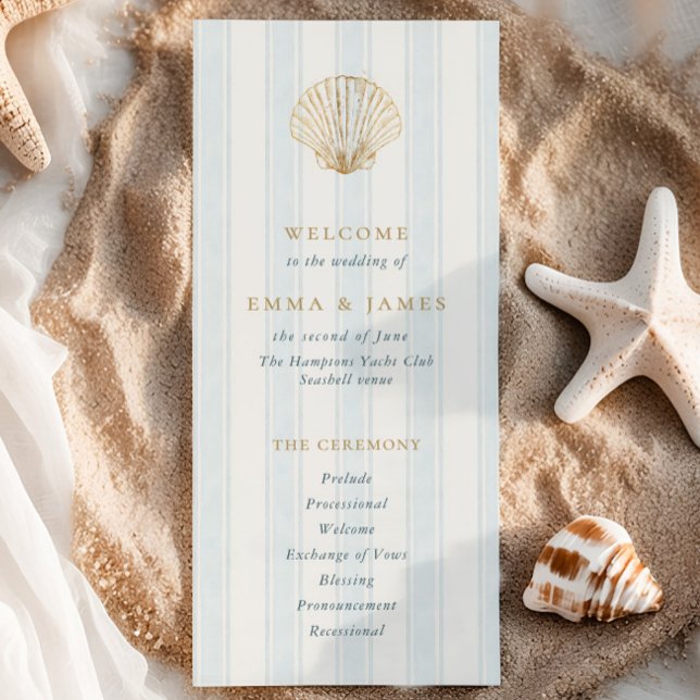 Elegant Coastal Golden Seashell Wedding Program (Subido por el creador)