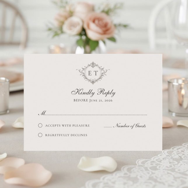 Elegant Country Monogram Wedding RSVP Card (Subido por el creador)