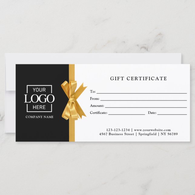Elegant Custom Black Business Gift Certificate (Anverso)