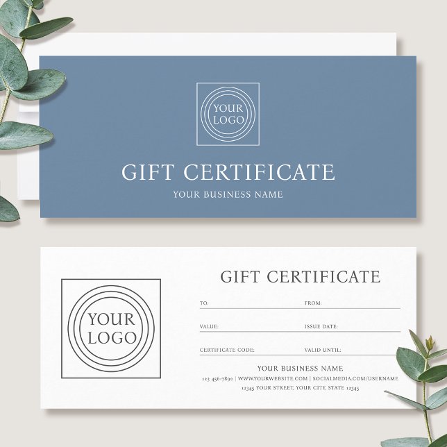 Elegant Custom Logo Blue Gift Certificate Voucher (Subido por el creador)
