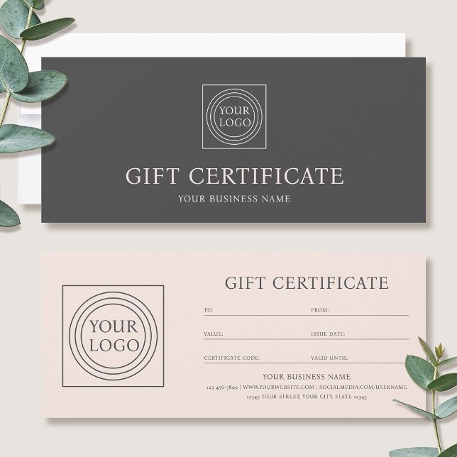 Elegant Custom Logo Gift Certificate Pink Gray (Subido por el creador)