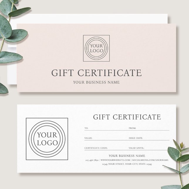 Elegant Custom Logo Pink Gift Certificate Voucher (Subido por el creador)