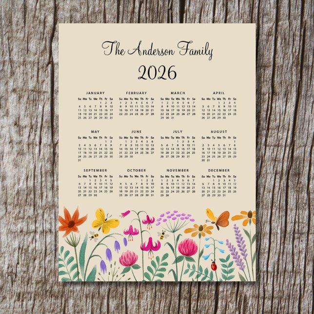 Elegant Cute Watercolor Wildflowers Calendar 2026 (Subido por el creador)