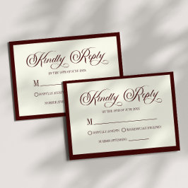 Elegant Dark Burgundy Ivory Wedding RSVP Card