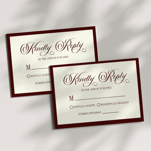 Elegant Dark Burgundy Ivory Wedding RSVP Card (Subido por el creador)