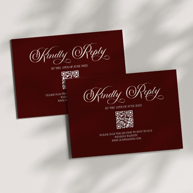 Elegant Dark Burgundy Wedding QR Code RSVP Card (Subido por el creador)