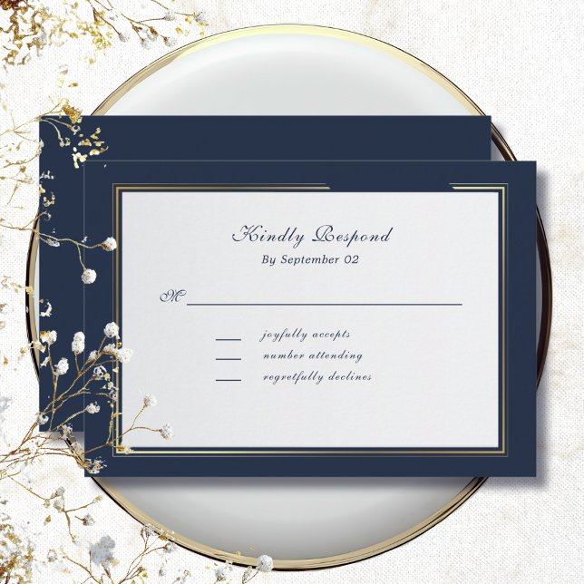 Elegant Dark Navy Gold Frame Traditional  RSVP (Subido por el creador)