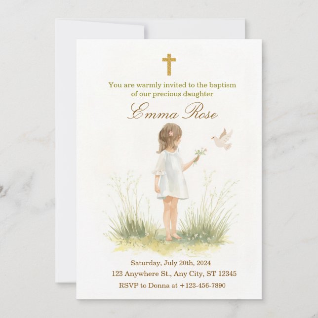 Elegant Daughter Christening Invitation Template (Anverso)