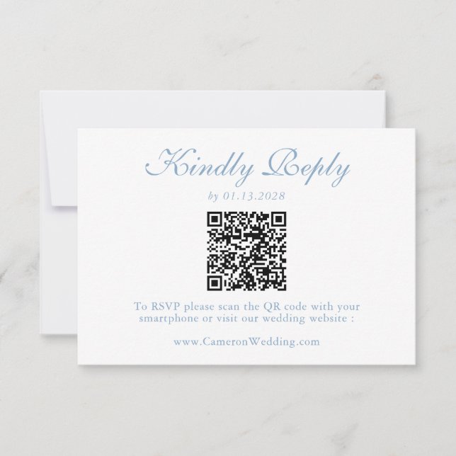 Elegant Dusty Blue Floral QR Code Wedding RSVP  (Anverso)