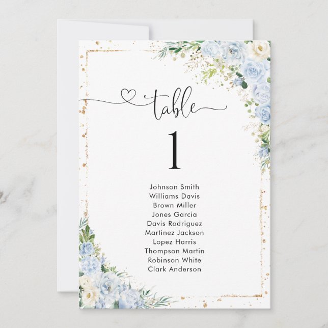 Elegant Dusty Blue Table Number Seating Chart (Anverso)
