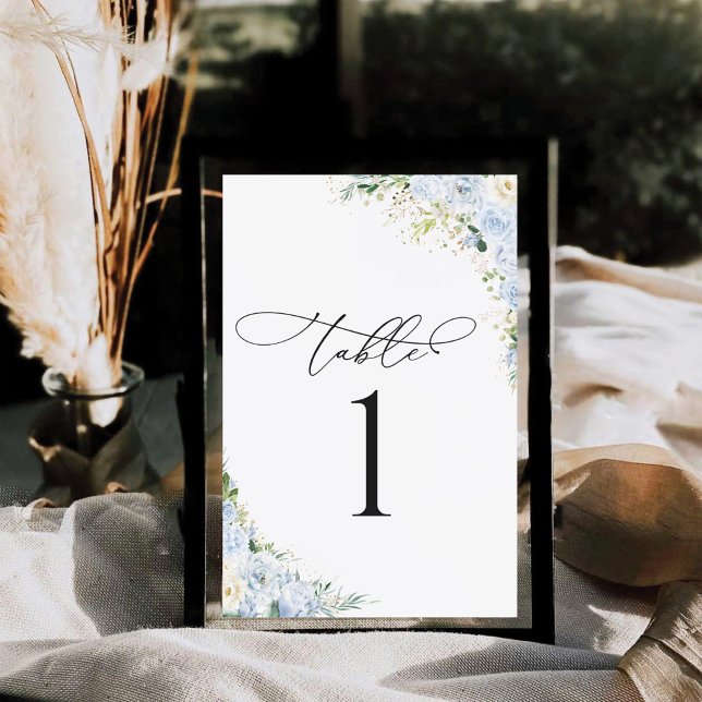 Elegant Dusty Blue Wedding Table Number Card (Subido por el creador)